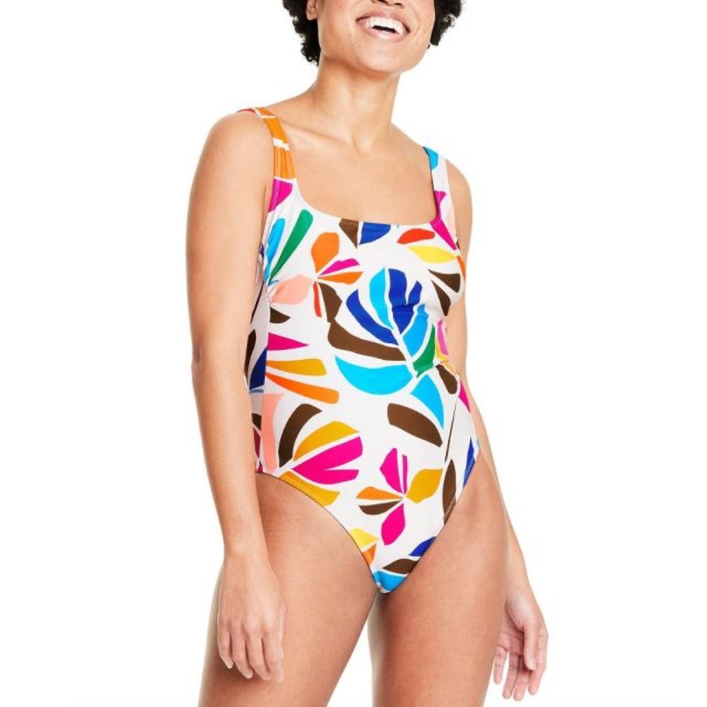Botanical tropical print one piece swimsuit